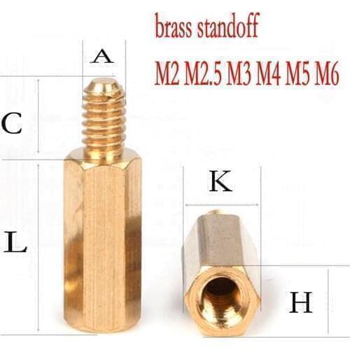 100pcs male to female Brass spacer M3*6+6mm Long Hexagonal Brass PCB Standoffs Spacers L=6MM