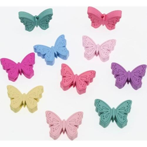 CHONGAI 40Pcs Engraving Pattern Butterfly Wood Beads For Jewelry Making DIY Craft Gifts Kids Lead-Free Beads