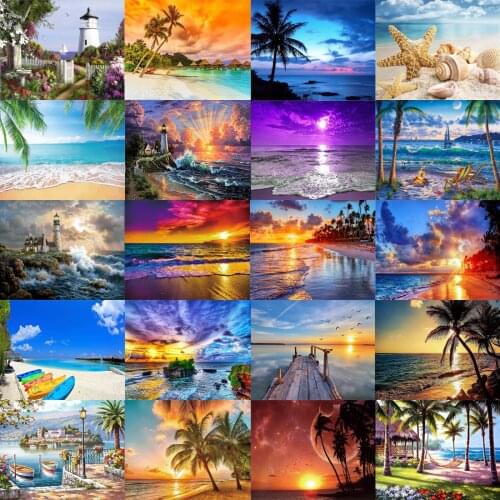 5D DIY Diamante Bordado Artesanía Mosaico Playa Paisaje Arte Mobiliario Patrón Decoración del hogar Artesanía