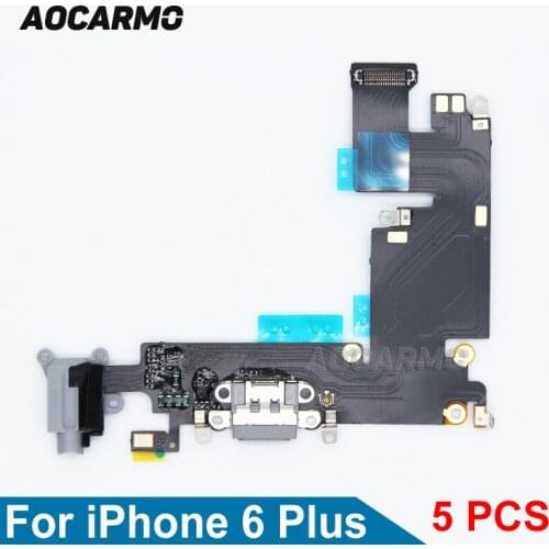 Aocarmo 5Pcs/Lot Microphone Headphone Audio Jack Charger Charging Port Dock USB Connector Flex Cable For iPhone 6 Plus 5.5" 6P