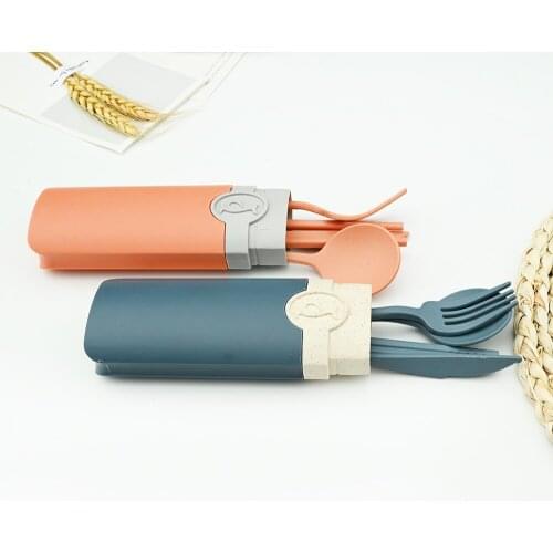 Japan Style Wheat Straw Travel Cutlery Portable Cutlery Box Knife Fork Spoon Chopsticks Student Dinnerware Kitchen Tableware Set