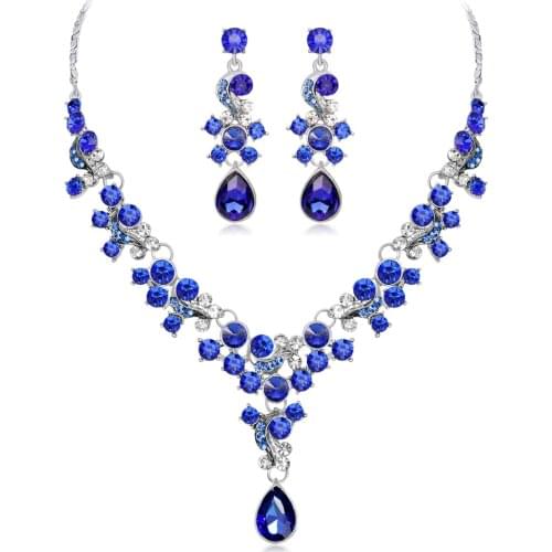 FARLENA Multicolor Water Drop Crystal Necklace Earrings for Women Wedding Accessory Fashion Rhinestones Bridal Jewelry sets