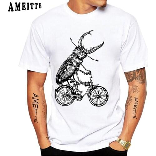 Beetlecoleoptera Riding Bike Print T-Shirt New Summer Men Short Sleeve Insect Bicycle Sports Boy Casual Tops Hip Hop White Tees