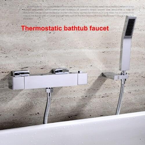 HOLO MUSEN Quality Brass Chrome Wall Mounted Bathtub Thermostatic Shower Mixer w/ Handheld Shower Bath Shower Faucet Thermostat