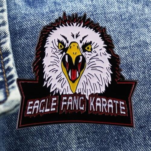 Interesting Eagle tooth karate Cartoon Brooch Metal Enamel Lapel Badge Collect Denim Jacket Backpack Pin Children Fashion Gifts