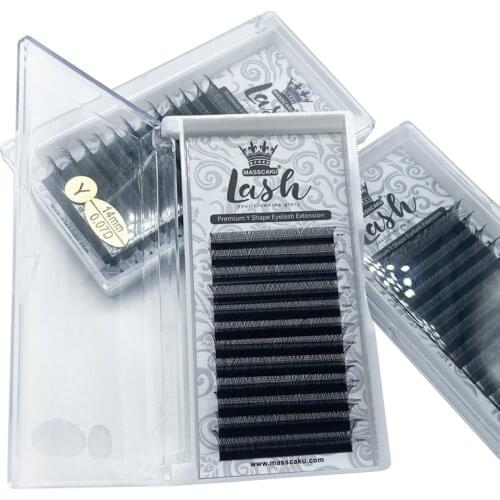 Wholesale price russian volume lashes synthetic y type false eyelashes high quality premium matt black y type eyelashes