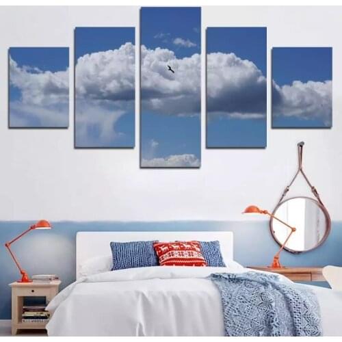 Five-Piece Canvas Painting Natural Scenery Hd Photography Blue Sky White Cloud Eagle Art Poster Home Decoration Mural Frameless