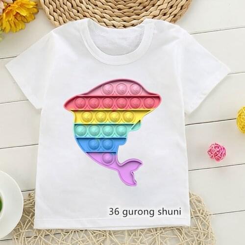Kawaii Colorful Dolphin Duck Frog Fox Animal Clothes Fidget Toys T Shirt поп ит Pop It T-Shrit Boys Girls T Shirt Tee Tops
