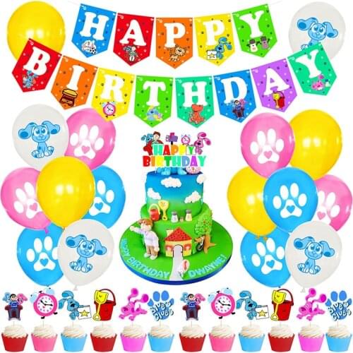 1 Set Blue’s Clues Balloons Set Cartoon Blue Dog Birthday Banner Cake Topper Kids Birthday Party Baby Shower Supplies Decor
