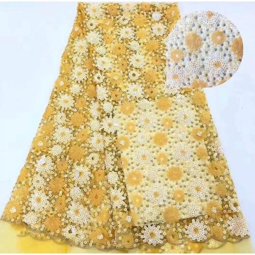 2019 High quality sequence French Nigerian glitter net lace African tulle mesh organza sequins lace fabric for wedding party
