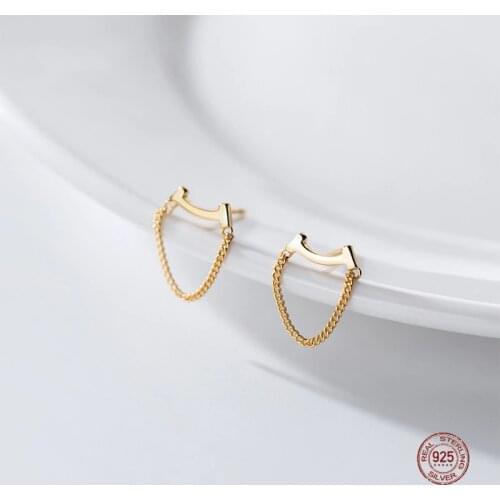 LKO 925 Sterling Silver Smile Stud Earrings Fashion Fresh Simple Arc Chain Pendant Earrings for Women Party Jewelry Ornaments