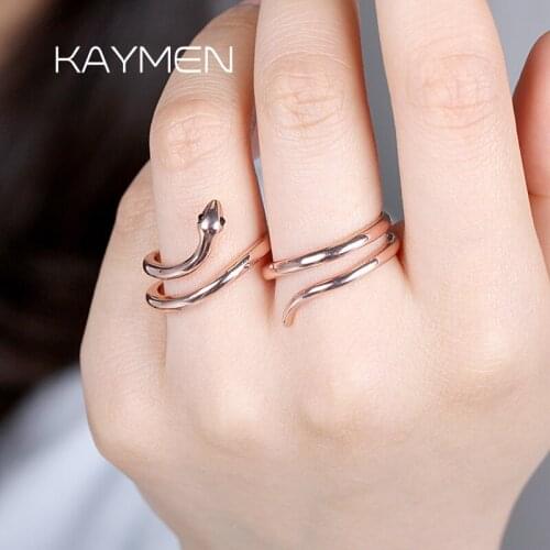 Kaymen Girls Cute Rose-Gold Plated Snake Double Rings, Wedding Ring, Promise ring, Statement Ring for Women Fashion ring 00238