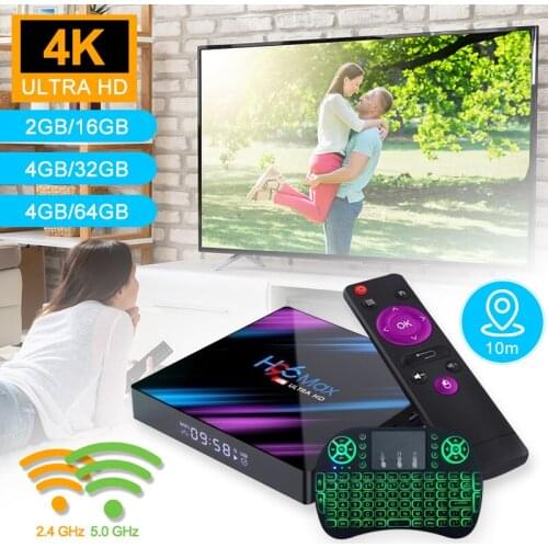 Upgraded H96 MAX RK3318 Smart TV Box Android 9.0 Dual Band 2.4G/ 5G Wi-Fi Bluetooth4.0 4K Digital Media Player Wireless Keyboard