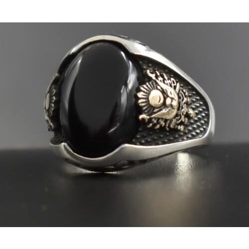 Silver Men Oval Black Onyx Stone Ottoman Ring for Men 925 Sterling Silver Collocation Fashion Vintage Antique Jewelry Gift