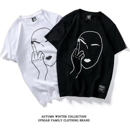 Parody Smiling Face Popular Logo Hong Kong Simple BF Hip Hop Short Sleeve T shirt Students Couples Loose Half Sleeve