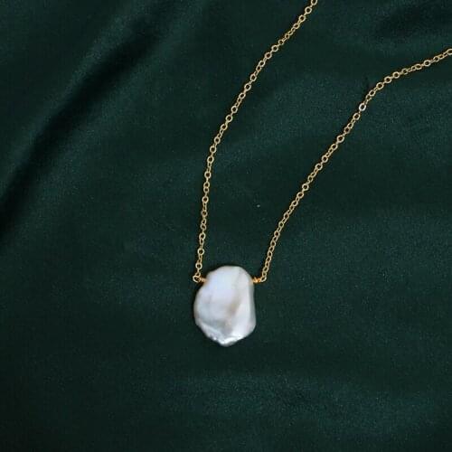 Gold Plated Real Freshwater Baroque Button Pearl Pendant with 45cm Long Necklace Chain Jewelry Nice Party Wedding Gift 10pcs/lot