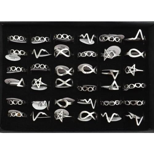 Simple Stainless Steel Rings Stylish Modeling As Heartbeat, Triangle, Star, Etc. 36pcs/lot