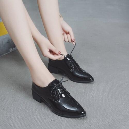 Ankle Strap Women Pumps Shoes Ladies Patent Leather Casual Fashion Pointed Toe Low Square Heel Shoes Elegant Office Party Shoes