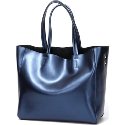 Silver Luxury Handbags Designer Bags Women Genuine Leather Shopping Fashion Tote Female Top-Handle Bags Ladies Shoulder Bag Big