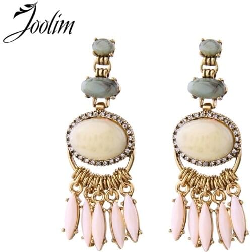 JOOLIM Jewelry Wholesale/ Pink Stone Dangle Earring Stylish Statement Earring Daily Earring Christmas Gift Free Shipping