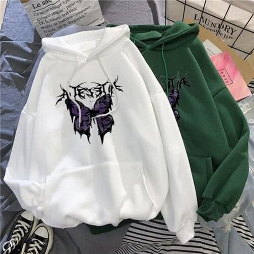 Women Oversized Hoodies Sweatshirts Harajuku Winter White Clothes Ladies Streetwear Tops Hoodie Aesthetic Butterfly Print Hooded