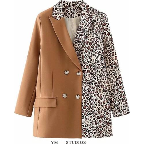 Autumn Jacket Women 2021 Fashion Leopard Patchwork Blazer Coat Vintage Long Sleeve Pockets suit Female Blazers Loose Tops H1268