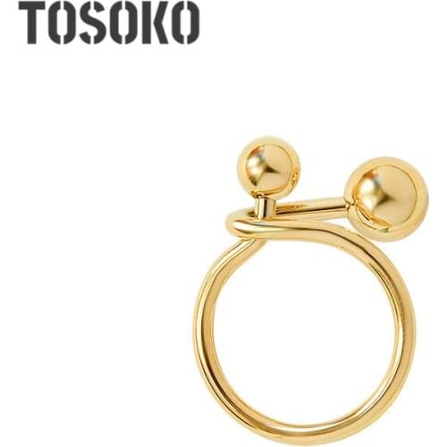 TOSOKO Stainless Steel Jewelry Creative Line Art Double Ball Ring For Women Fashion Ring BSA112