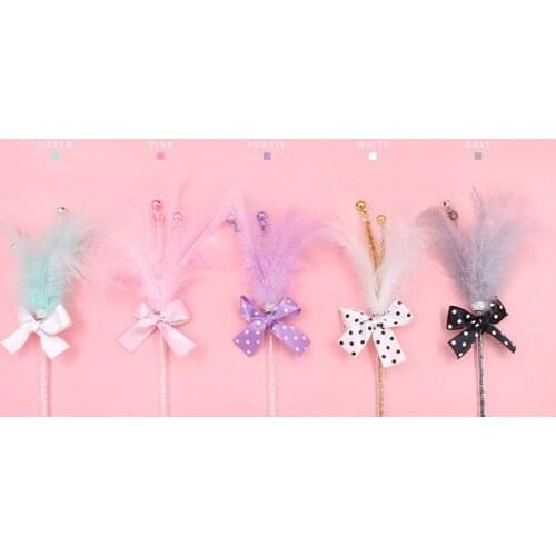 Usd 1.98/pc cat kitten toys teaser cat kitten playing toys fishing pole sticks feather with bowtie 20pcs/lot