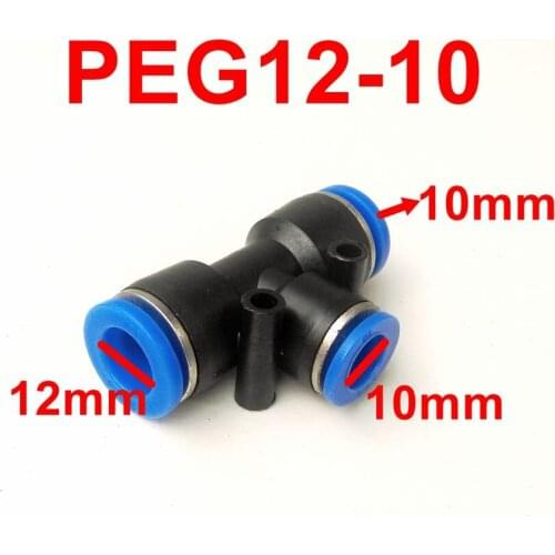 10pcs/lot T Union Tee Reducer 12mm To 10mm Tube Fitting PEG12-10 T shape Pneumatic Pipe Fitting