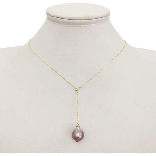 100% nature freshwater pearl pendant necklace,925 silver chain-13-16 mm big baroque pearl,violet,black,etc.silver and gold color