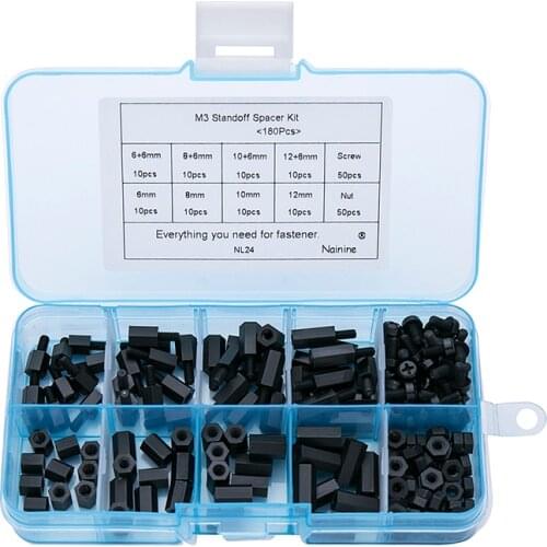 180Pcs/lot M2 M2.5 M3 Female Male Hex Nylon Standoff Spacer Column For PCB Motherboard Fixed Plastic Spacing Screws Set