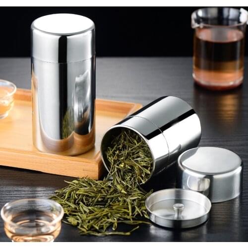 304 Stainless Steel Tea Caddy Portable Small Sealed Tank Storage Box Household Metal Tea Storage Tank