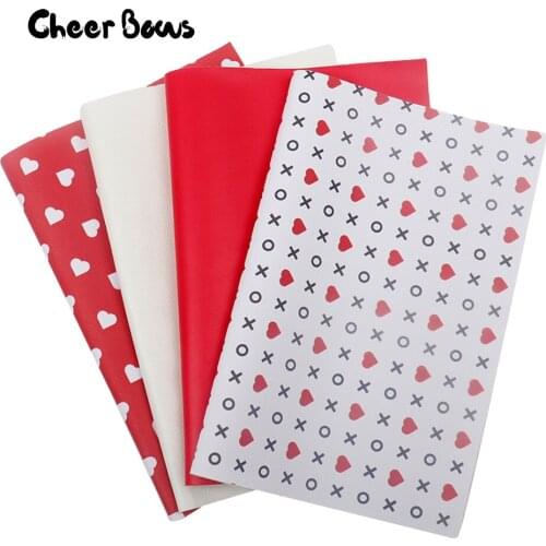 4 Pcs/Set Red Series Fabric Love Heart Sheet Set Multiple Leather Material DIY Hair Bows Valentines Day Sewing Material 22*30CM