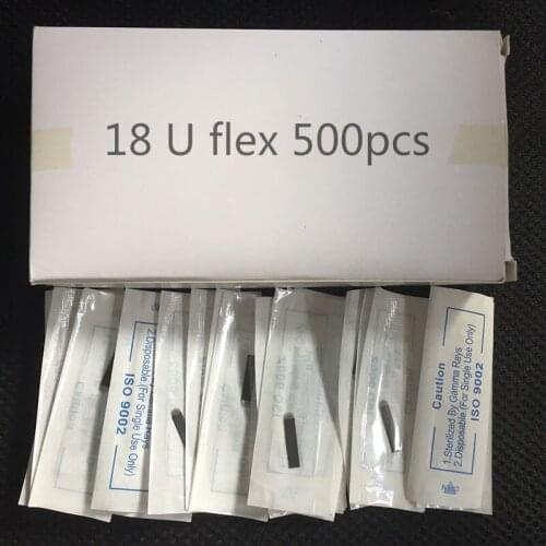 500PCS Laminas Agulhas Tebori Microblading 18 U Shape Permanent Makeup Tattoo Needles 18 Flex Blades for Eyebrow Manual Pen