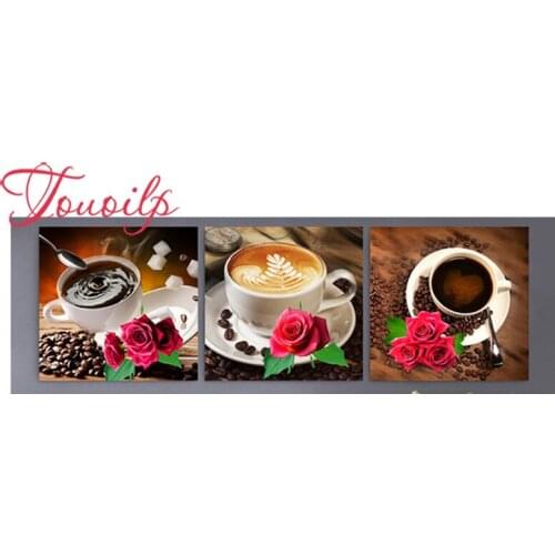 5d diy diamond painting 3 pcs resin square full diamond embroidery Cross Stitch"rose cofee cup"decor diamond mosaic triptych