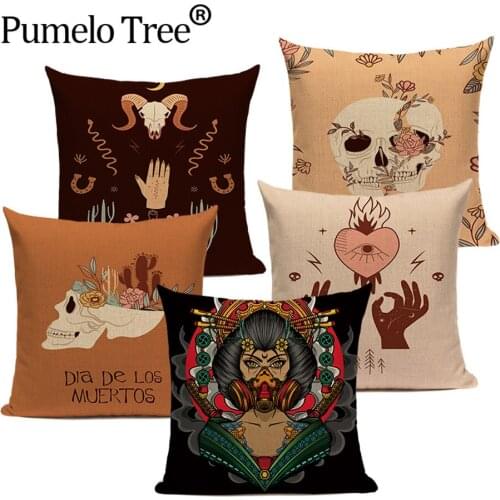 Abstract Skull Cushion Cover Mexican Skull Decor Throw Pillows Cases Ghost Portrait Car Sofa Home Decorative Pillow Case Cojin