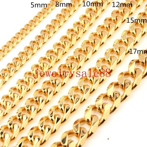 5/8/10/12/15/17/19mm Gold Color Stainless Steel Cuban Curb Link Chain Bracelet/Necklace For Strong Men Fashion Jewelry 7-40inch