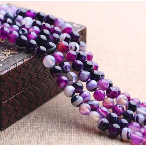 Grade A Natural Purple Stripe Agate Beads 6mm-14mm Smooth Polished Round 15 Inch Strand MN20