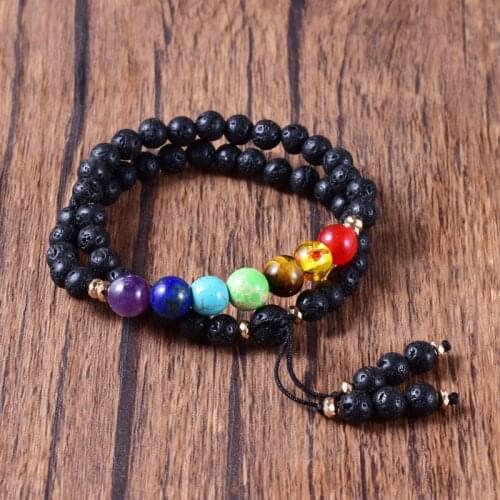 Health Mala 6mm Black Lava Volcanic Rock Stones Meditation Chakras Japa 54 Mala Beads Wrap Bracelet Gift Wholesale
