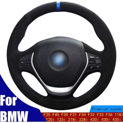 DIY Car Steering Wheel Cover Black Suede For BMW F20 F45 F30 F31 F34 F32 F33 F36 118i 120i 125i 218i 228i 420i 430i 435i