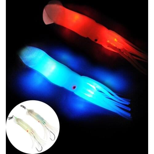 Double Temptation Saltwater Fishing Lure Trolling Squid Offshore Bait Teaser 4.7" /12CM LED Light Mahi Tuna Sails Wahoo Marlin