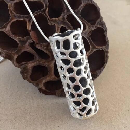 Filigree Metal Wood Pendant Snake Chain Necklace