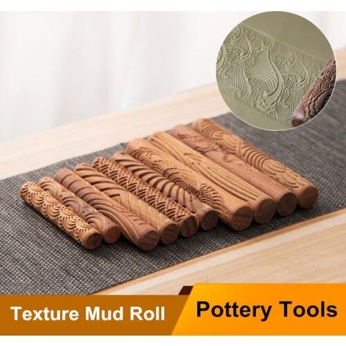 10 Pcs Ceramic Texture Mud Roller Wooden Dragon/phoenix Pattern Relief Hand Pressure Roller Polymer Clay Modeling Pottery Tools