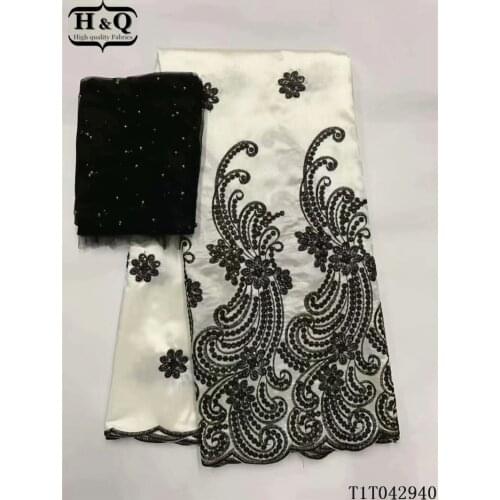H&Q 5+2 yards one set high quality embroidery african george satin lace fabric matching french tulle laces chiffon fabrics GL522