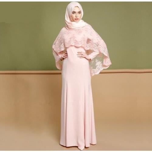 Fake two pieces Muslim dress female Arab lace abaya with shawl fashion dubai islamic dress wj1151 prayer service clothing