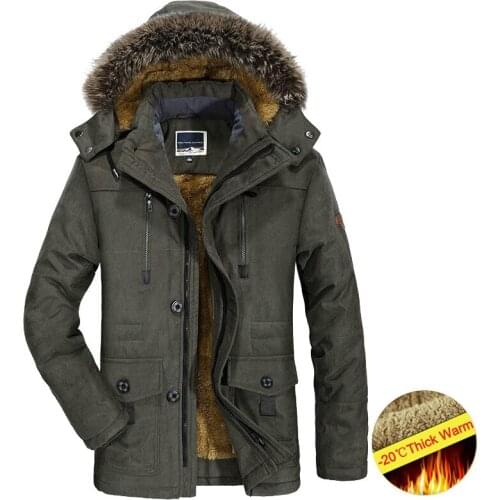 Plus Size 6XL 7XL Fashion Winter Jacket Men Military Thick Outwear Jackets Male Fur Collar Windproof Parkas Velvet Warm Overcoat
