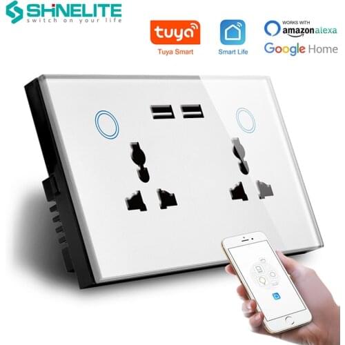 UK 13A 2 gang usb Multi-function wifi socket,WIFI socket with 2 USB,WIFI Smart Wall Socket compatible alexa,google assistant