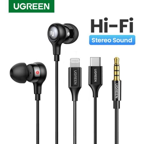UGREEN Aux Earbuds Earphones, 3.5mm USB Type C Wired Headphones Noise Isolating Volume Control Microphone For Android MP3/MP4