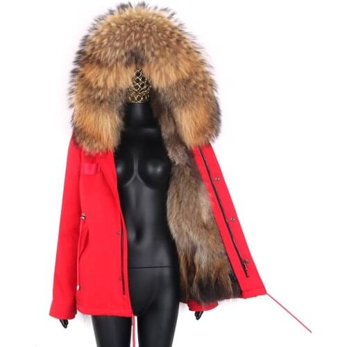 2021 new Women Winter Jacket Warm Natural Raccoon Fur Collar Real Fox Fur Coat Short Waterproof Parka Outerwear Streetwear
