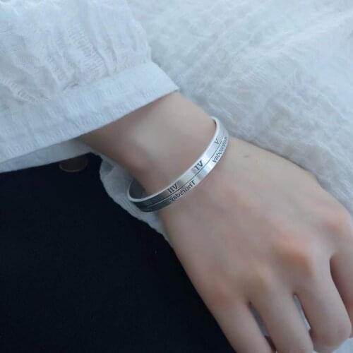 New Arrival 100% 925 Sterling Silver Retro English & Roman Numerals Unisex Bangle Promotion Jewelry For Women Man Birthday Gift